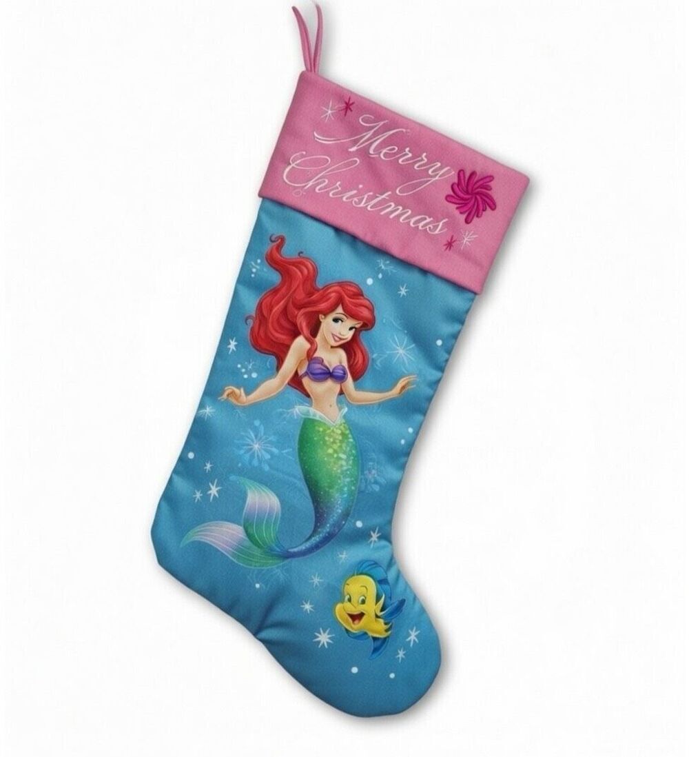 RARE 2014 THE LITTLE MERMAID ARIEL & FLOUNDER 18" MERRY CHRISTMAS STOCKING